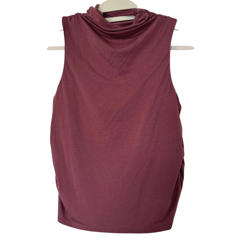 Athleta Essence Mock Neck Tank Top M Burgundy Plum Built-in Bra Minimalist